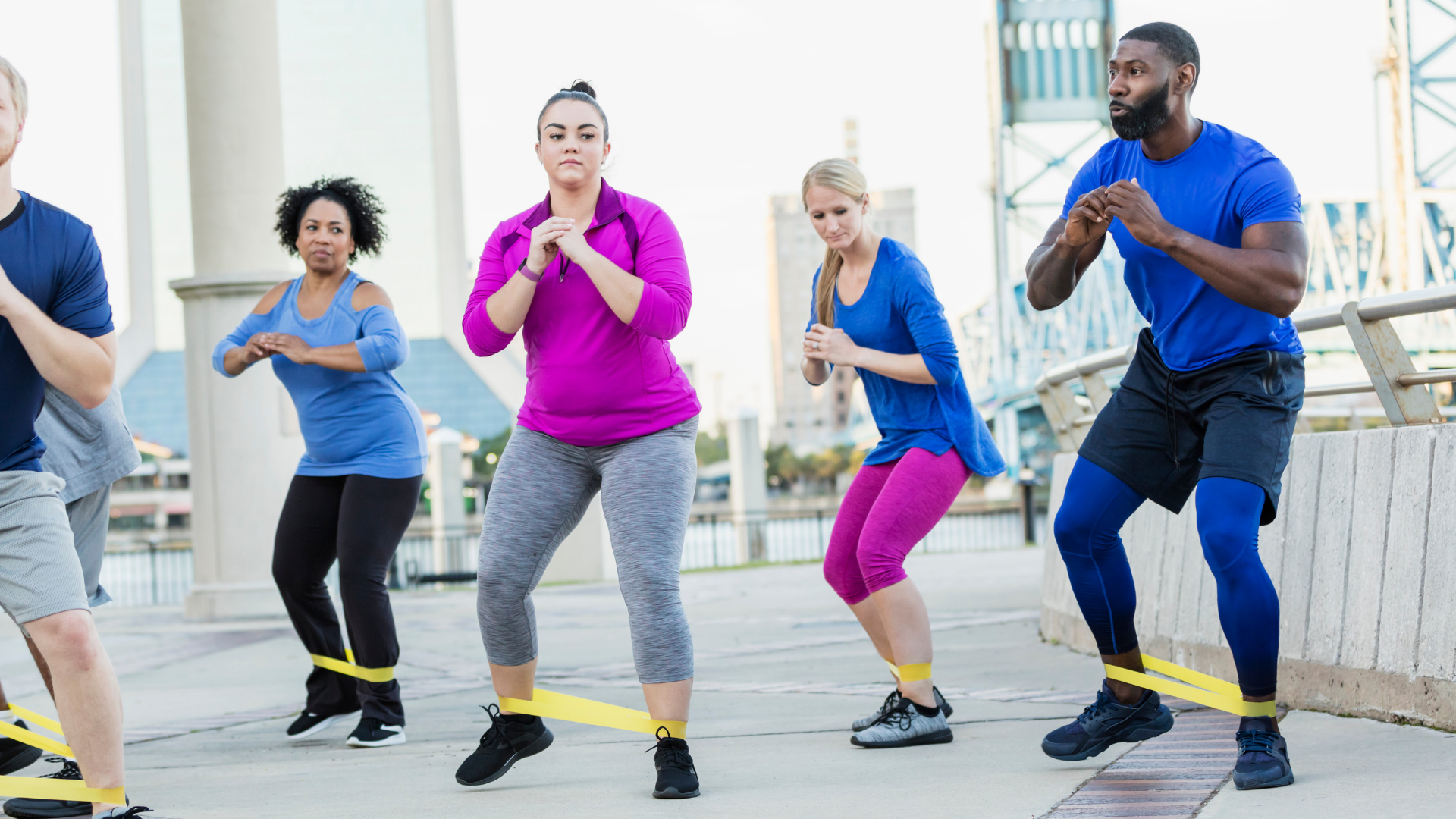 Group fitness class with stability balls or resistance bands – emphasizing variety in training.
